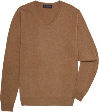 Brooks Brothers Cashmere V-hals trui - Heren - V-hals truien - Bruin - M - Kasjmier - Truien & Vesten
