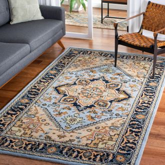 Safavieh Heritage Hand Made Area Rug, Blue / Light Brown Traditional Style Non-Shedding