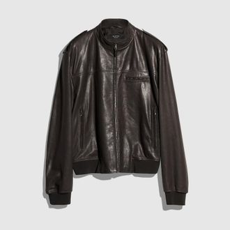 Gucci Grainy Leather Bomber Jacket, Size 46 IT, Brown