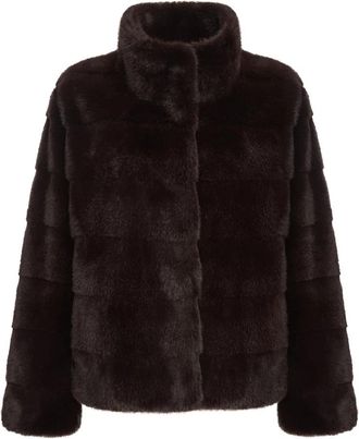 Cesare Gaspari Faux Fur Turtle Collar Jacket - Dames - Jassen - Bruin - L - Polyester - Jassen