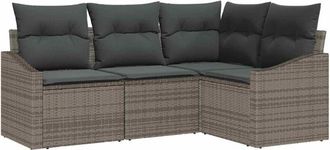 vidaXL Garden Sofa Set with Cushion 4 pcs Grey Poly Rattan vidaXL