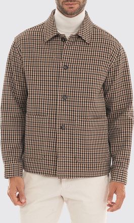 HUGO BOSS Giacca a camicia in misto lana e cotone con motivo pied-de-poule