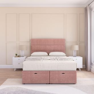 Sloomy Texas Plush Fabric Ottoman Bed End Opening With Sprung Memory Mattress & 26 Inch strut Headboard in Pink | Size: Small Single