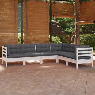 vidaXL Muebles De Jard&iacute;n 6 Pzas Y Cojines Blanco Madera Maciza De Pino Vidaxl