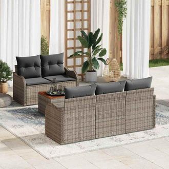 vidaXL Vidaxl - Conjunto De Sof&aacute; De Jard&iacute;n Con Coj&iacute;n 6 Pcs Gris 55 X 55 X 37 Cm