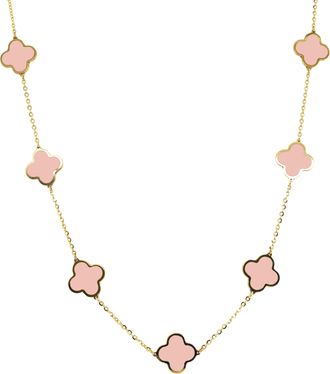 Italian Gold, Inc 14K Yellow Gold Big Clover Necklace- Light Pink Agate