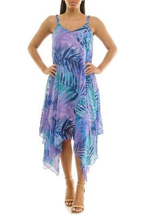 Nina Leonard Patterned Handkerchief Hem Dress in High Dive Multi at Nordstrom Rack, Size X-Large