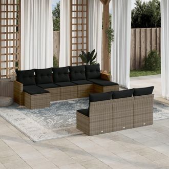 vidaXL Set De Sof&aacute;s De Jard&iacute;n 10 Pzas Con Cojines Rat&aacute;n Sint&eacute;tico Gris Vidaxl