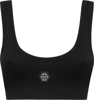 Philipp Plein Jersey Rib Cropped Tank Top - Dames - Tops zonder mouwen - Zwart - L - Katoen - Tops