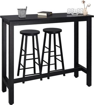 Woltu Pub Table with 2 barstools Coffee Table 120cm and bar stools Metal + Wood Black