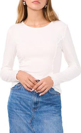 1.State Lettuce Edge Long Sleeve Rib Knit T-Shirt in New Ivory at Nordstrom Rack, Size Xx-Large