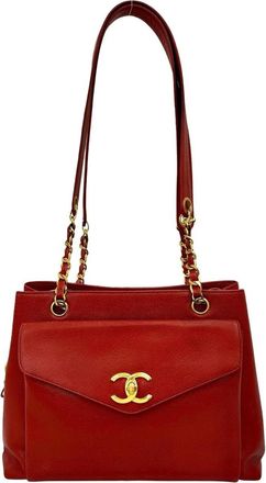 Chanel Red Color Grained Calfskin Shoulder Bag Tote Bag (Pre-Owned)