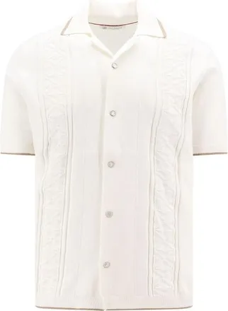 Brunello Cucinelli Cream Short-Sleeve Knit Cardigan, Brand Size 46 (US Size 36)
