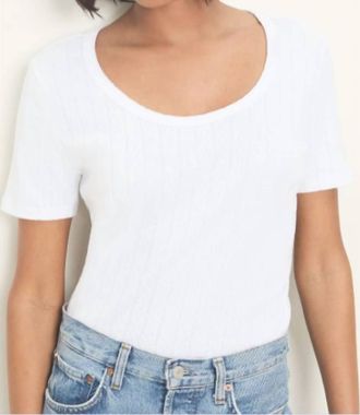 Michael Stars Cecile Pointelle Short Sleeve Crew Tee In Whtie