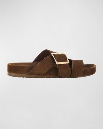Loewe Ease Suede Buckle Slides