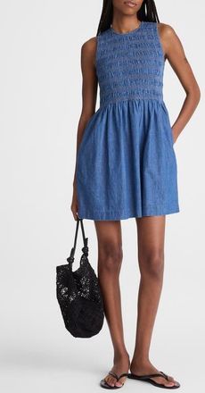 Madewell Melody Smocked Denim Minidress in Cove Wash at Nordstrom, Size Xx-Large