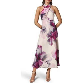DKNY Floral Halter Midi Dress in Sangria Multi at Nordstrom, Size 12