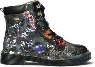 Laura Vita Womens Gothic Victorian Floral Black Leather Lace-Up Boots - Incaso-39