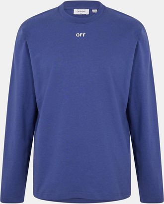 Off-white Mens Off White Crew Neck Long Sleeve Regular Fit T-Shirt in Dark Blue-White - Size X-Large