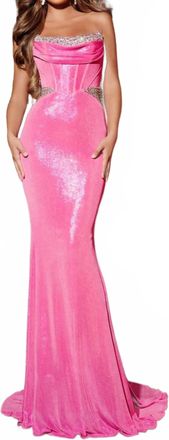Jovani Strapless Gown With Sparkling Embellished Bodice In Hot Pink