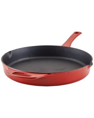 Rachael Ray Nitro Cast Iron Skillet Frying Pan With Helper Handle & Pour Spouts