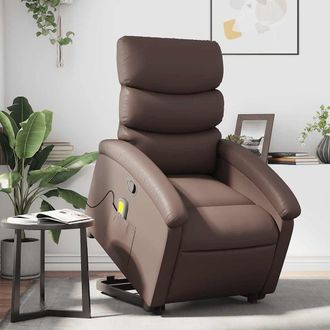 vidaXL Sill&oacute;n Reclinable De Masaje De Pie De Cuero Sint&eacute;tico Marr&oacute;n Vidaxl