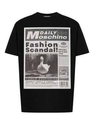 Moschino Newspaper-Style Graphic Black T-Shirt