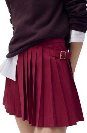 Mango Buckle Pleated Skirt in Maroon at Nordstrom Rack, Size Small
