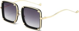 Generic Metal Square Large Frame Sunglasses For Men And Womens Commuting Party Photo Vacation Polarized Sun Glasses(Black)