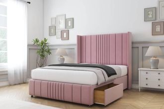 Sloomy Hargrave Plush Divan Set No Drawers-54 Wingback-Footboard in Pink | Size: Small Single
