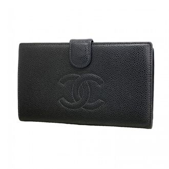 Chanel Black Grained Calfskin Long Wallet (Bi-Fold) (Pre-Owned)