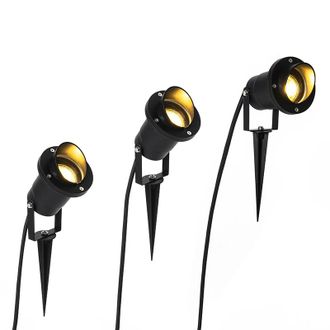 QAZQA Moderno Set De 3 Focos De Jard&iacute;n Negros Con Cable Y Enchufe Ip65 - Done Aluminio /vidrio Redonda Adecuado Para Led Max. 3 X 35 Watt - Qazqa