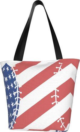 AOOEDM American Baseball Flag Reusable Grocery Bag Shopping Bag Casual Shoulder Bag Handbag for Men Women ECO Market Bag Beach Bag Travel Totes