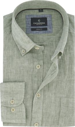 Casamoda Gem&ecirc;leerd overhemd met borstzak Casa Moda casual fit groen linnnen
