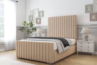 Comfort Beds Khloe Plush Bed Frame - 50 Upholstered Headboard in Stone | Size: Single