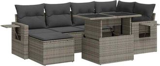 vidaXL Set De Sof&aacute;s De Jard&iacute;n 7 Pzas Con Cojines Rat&aacute;n Sint&eacute;tico Gris Vidaxl