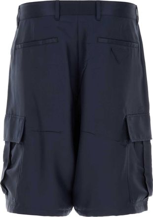 Prada Mens Silk Cargo Shorts Navy