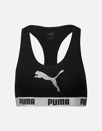 Puma Womens Cotton Modal Stretch Cat Logo Racerback Bra, Black / Silver - Size: XS