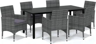 vidaXL Vidaxl - Set Comedor Jard&iacute;n 7 Pzas Y Cojines Rat&aacute;n Sint&eacute;tico Gris