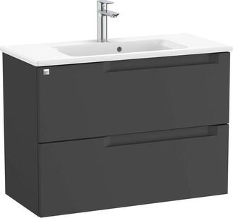 Roca Roca - Pack Unik mueble base compacto de dos cajones + lavabo aleyda Color: Negro mate - Medidas: 805x380x565 mm