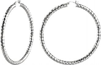 Gold & Honey Womens Diamond Cut Textured Large Hoop Earrings In Silver