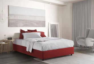 Talamo Italia Cama Matrimonial Elisa, Cama Contenedor Con Revestimiento De Tela, 100% Made In Italy, Apertura Frontal, Adecuado Para Colch&oacute;n 160x190 Cm, Rojo, Con E