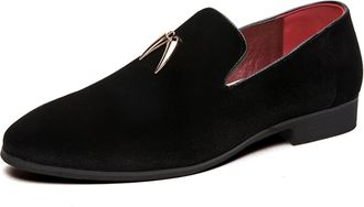 Generic Loafers Shoes Men Fashion Slip on Metal Fringed Round Toe Velvet Smoking Slipper Moccasins Driving Shoes Black Blue Red (Black,11.5)