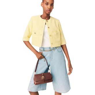 Maje Short-sleeved tweed jacket in Pale Yellow at Nordstrom, Size 34 Eu