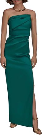 DKNY Ruched Strapless Gown In Emerald Green