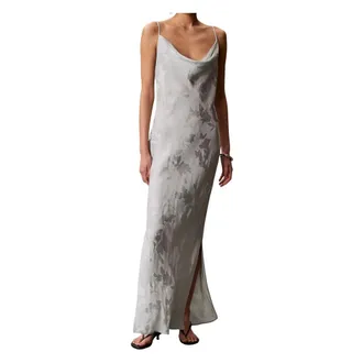 Calvin Klein Maxi Dresses, female, Gray, Size: L Viscose Jacquard Maxi Slip Dress