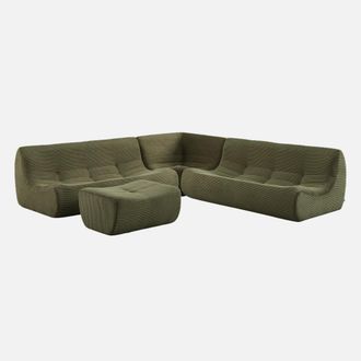 Sweeek Sof&aacute; Modular Esquinero Con Reposapi&eacute;s De Terciopelo De Pana Fina, 7 Plazas