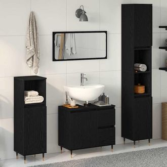 vidaXL Set Di Mobili Per Il Bagno 3 Pcs Rovere Nero 30 X 30 X 190 Cm - Vidaxl