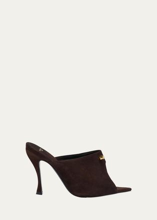 Balenciaga 95mm Suede Peep-Toe Mules