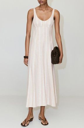 Mango Striped Linen Blend Dress in Light/pastel Grey at Nordstrom, Size 2